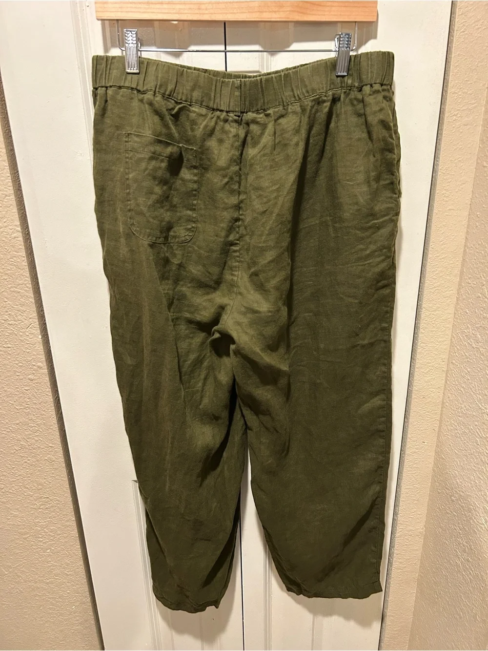 Quince 100% Linen Pants Pull On Tapered Olive Green , Large